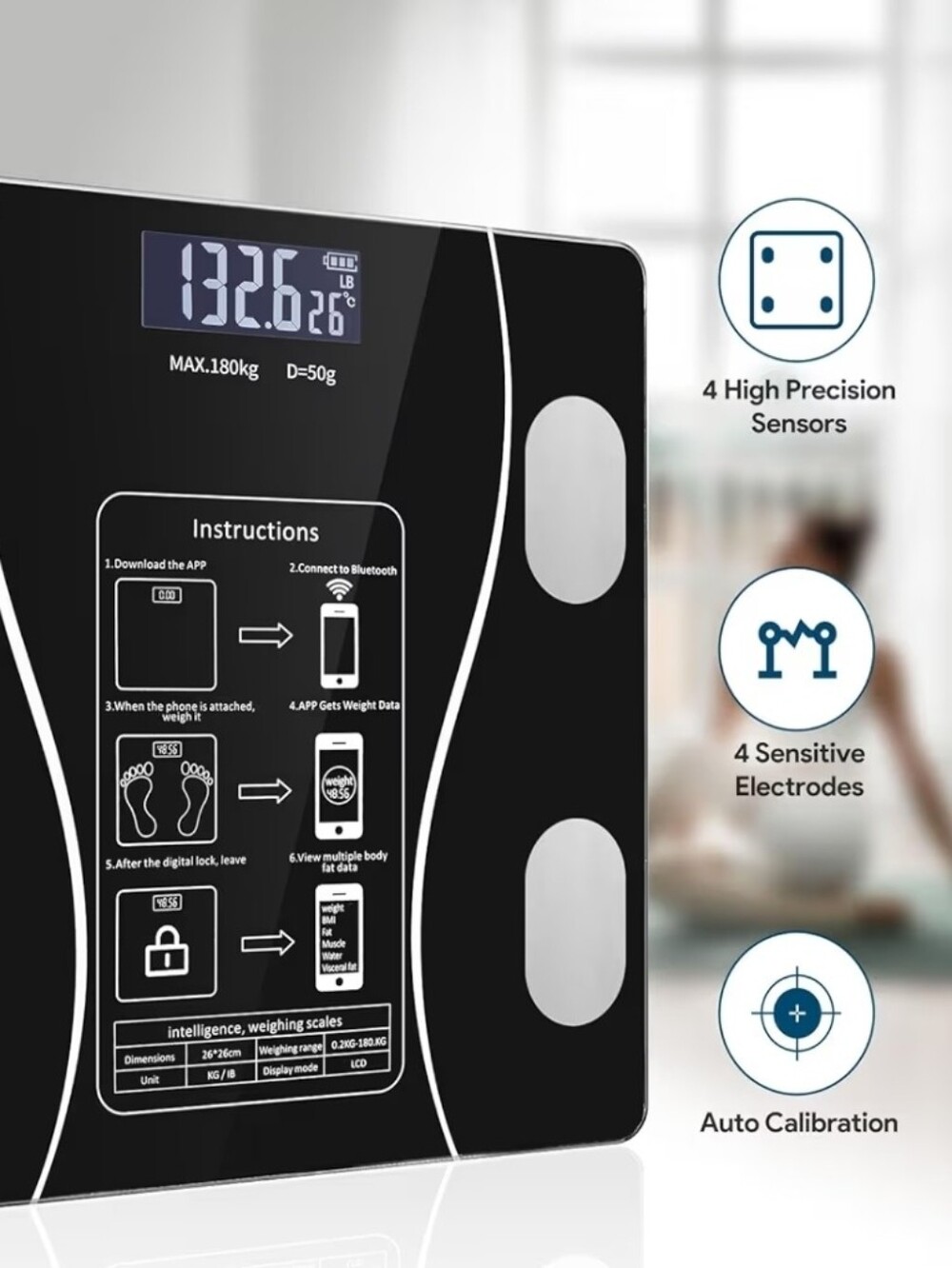 Home Use Intelligent Body Scale - Black - Picture 4 of 7